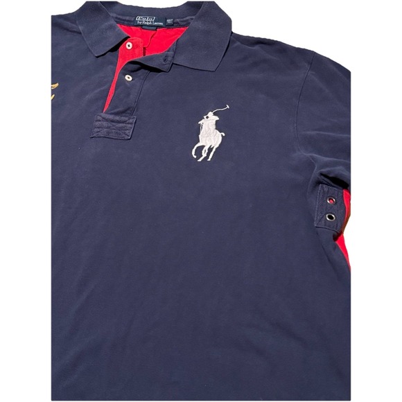 VTG Polo Ralph Lauren Navy Big Pony Mercer RL Team 3 Long Sleeve 3XLT Red Back # - Picture 2 of 9